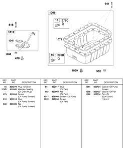 Oil Pan, Oil Strainer Diagram and Parts List for 589447-0334-XX  Briggs and Stratton Engine